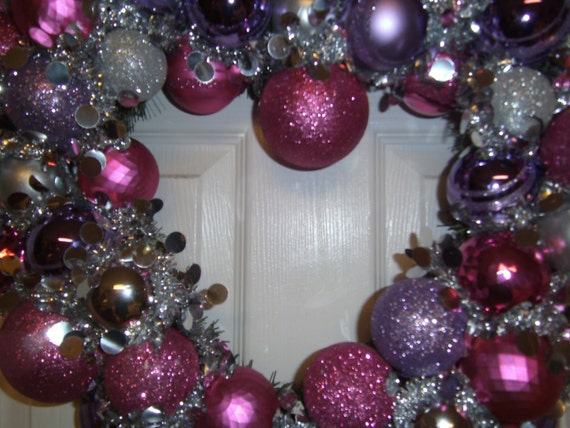 Valentines Day Heart Ornament Wreath Pink Purple Silver