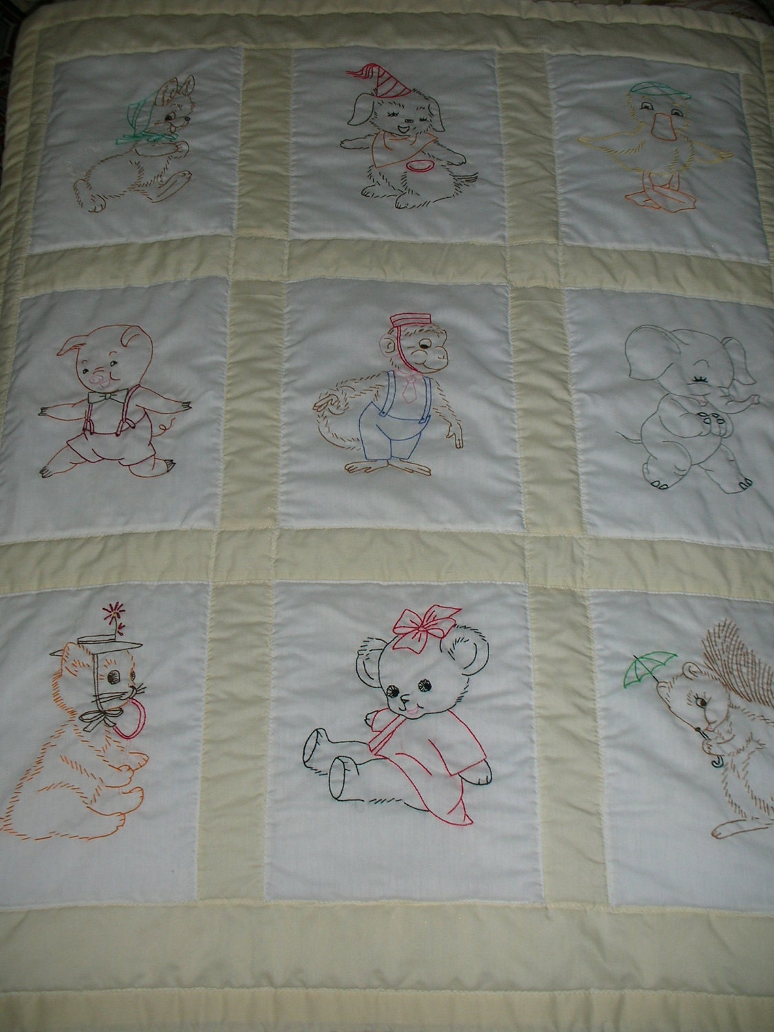 Baby Quilt HandEmbroidered Cute Animals