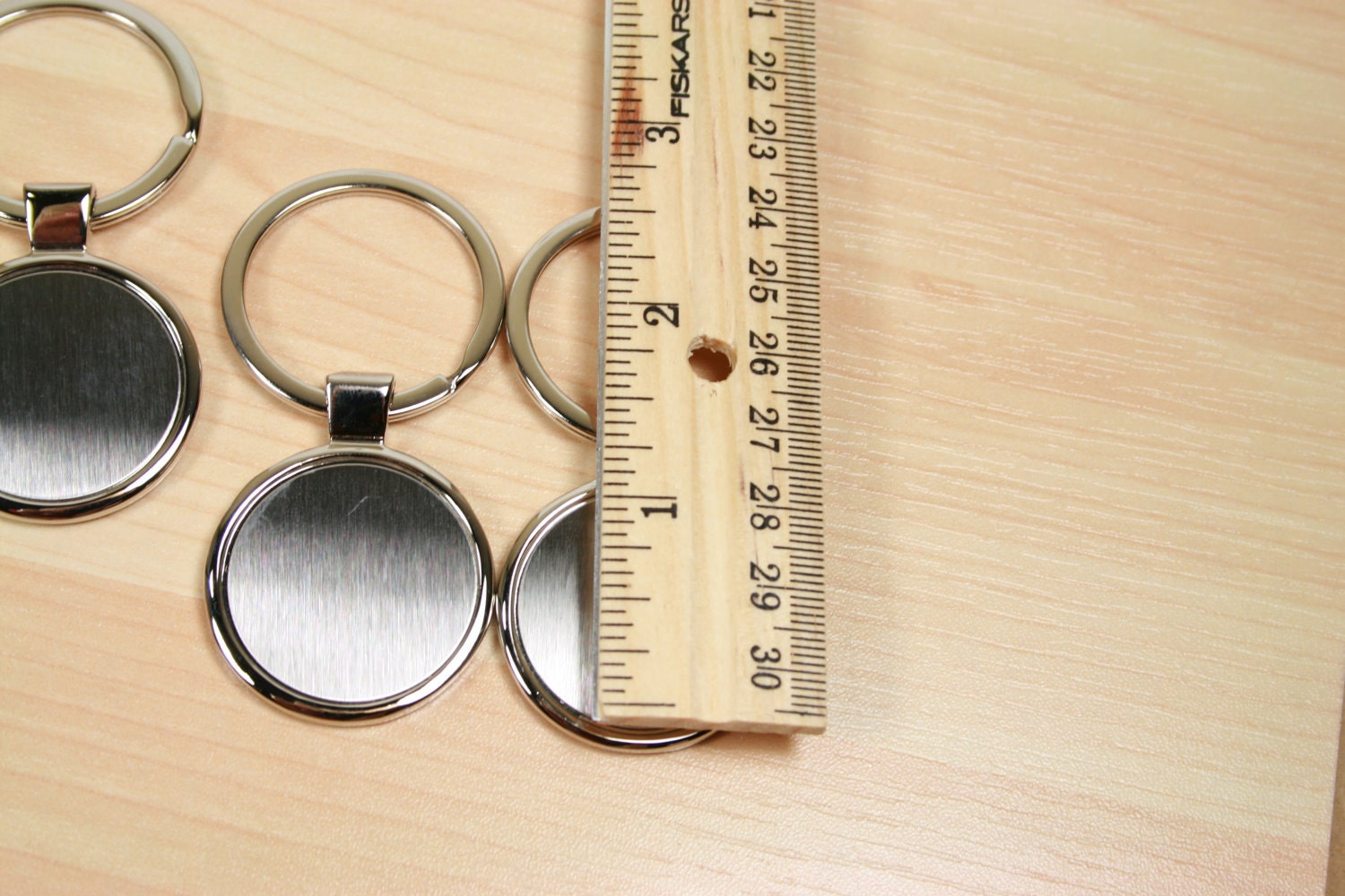 4 Blank 30mm Key Chain Blanks Round Shiny Silver Plated