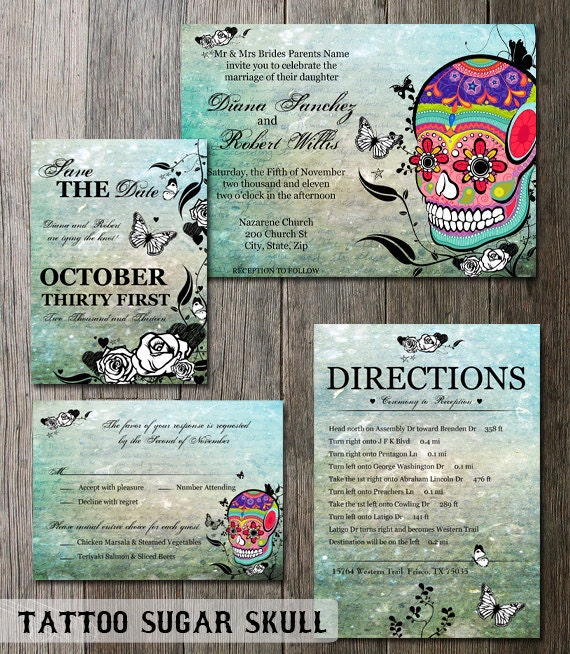 Sugar Skull Wedding Invitation Stationery Dia de los Muertos