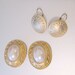 1980s Brushed Gold Earrings 2 Pair of Vintage Roman Design Pearl Crest Shield Earrings