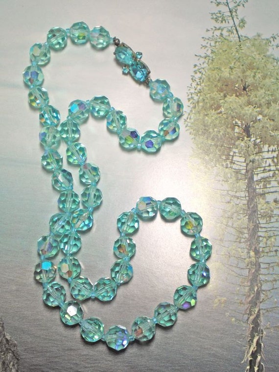 Necklace Aqua Crystal Bead Vintage Item No 15507