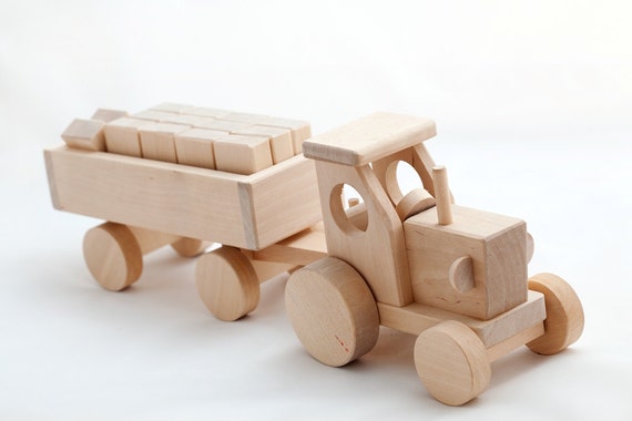 Natural Wood tractor with blocks by thewoodenhorse on Etsy