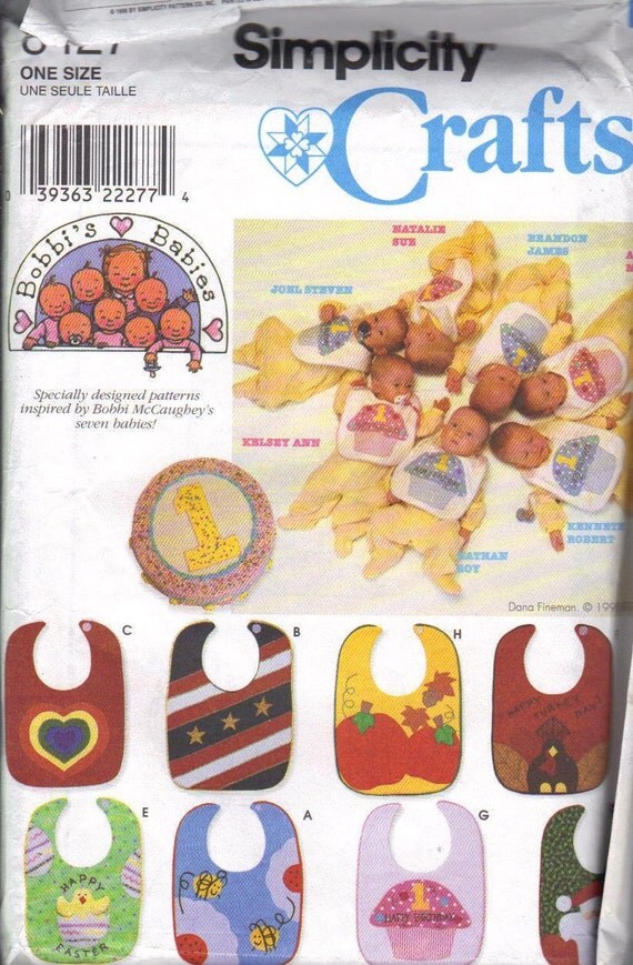 Simplicity Sewing Pattern Appliques Baby Babies Bibs Easy to