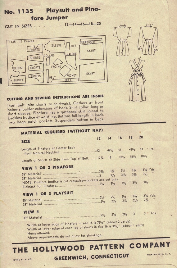 1940s Sewing Pattern Hollywood Patterns Vintage Jumper