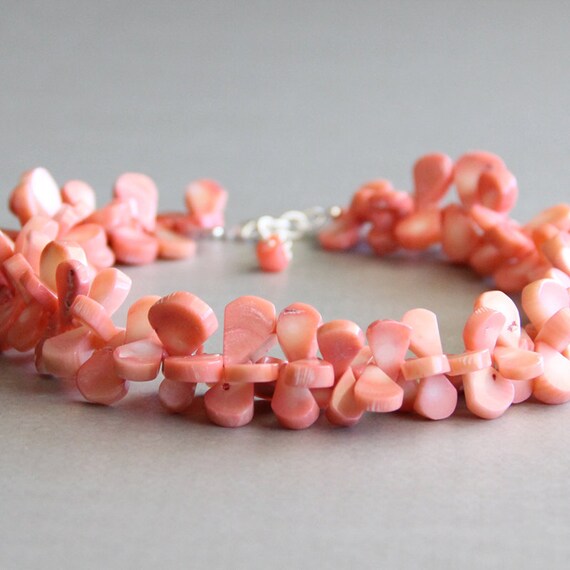 Pink Coral Necklace Choker Blush Lei Teardrop Coral