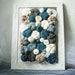 Fabric flower art Shabby chic Framed 3D design home decor - blue grey white - OOAK spring bouquet