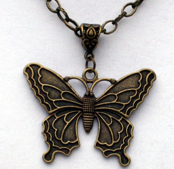 Antique Gold Butterfly Pendant and Chain