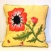spring floral pillow - bright yellow red green black ladybug poppy embroidery crewel