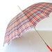 Vintage umbrella plaid bright red handle blue grey black red yellow pattern