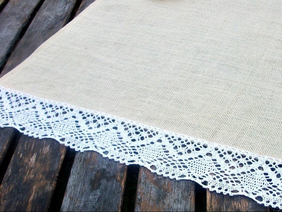 White Trim Cream  with runner table lights Burlap/Hessian Lace Cotton Runner Table