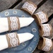 Burlap Napkin Rings with White Vintage Lace - set of eight