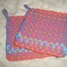 Retro Pot-holder / Hot Pad Set of 2 in Purple, Orange, Pink & Turquoise Nylon