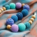Peacocks Nursing Necklace - Turquoise, Deep Blue and Lavander - shower gift, teether, jewelry for slinging moms, Free Worldwide Shipping