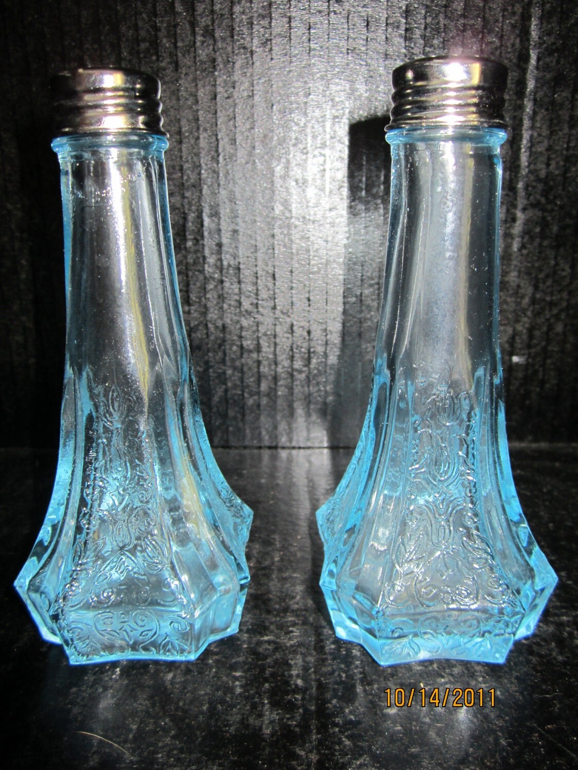 Blue Depression Glass Tall Salt and Pepper Shakers