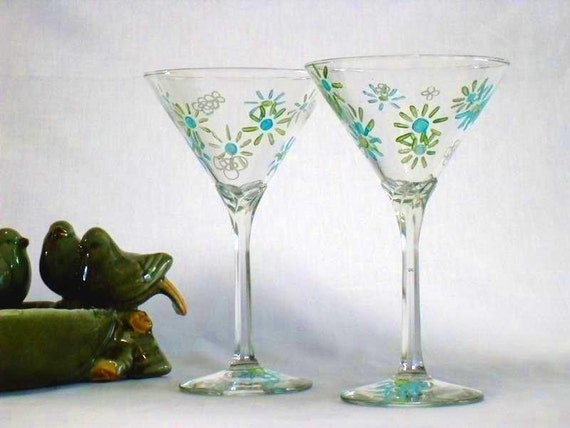 Retro Martini Set of 2 Old Fashioned Martini Glasses in