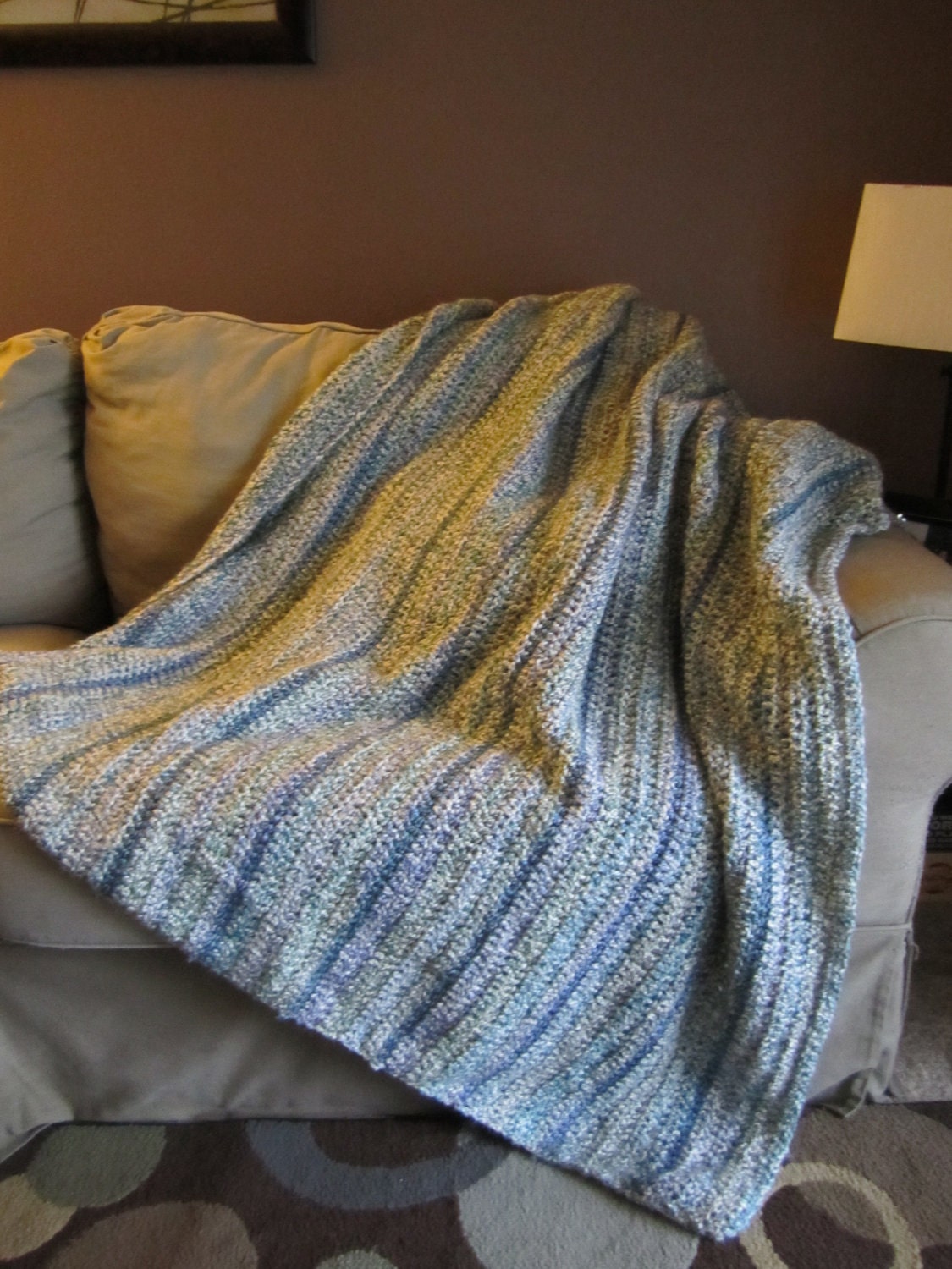 Fuzzy warm blue striped blanket Extra large-PRICE REDUCED