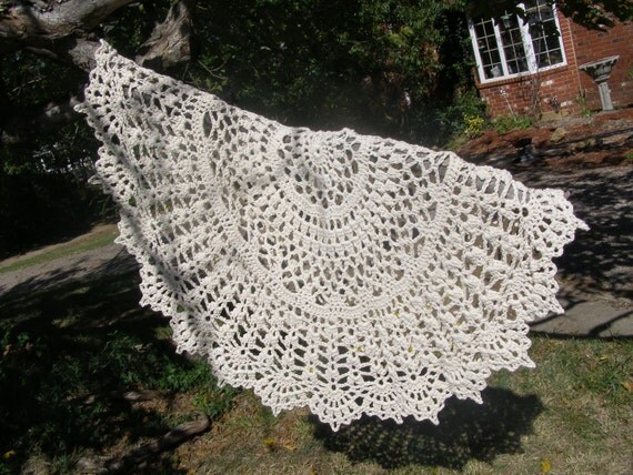 Giant 60" Cotton Doily Table Cloth Rug Throw Cream Ecru Ivory Crochet Rug International Shipping