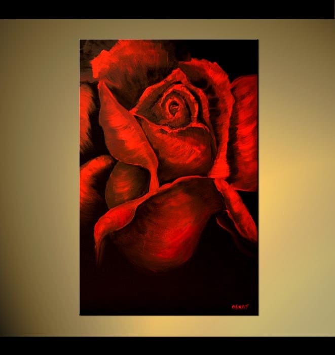 ORIGINAL Large Abstract Red Rose Acrylic Flowers Painting