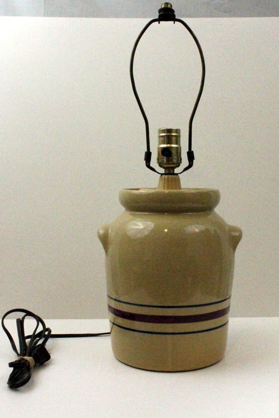 Crock Lamps Car Essay Vintage Tan Country Crock Lamp Table