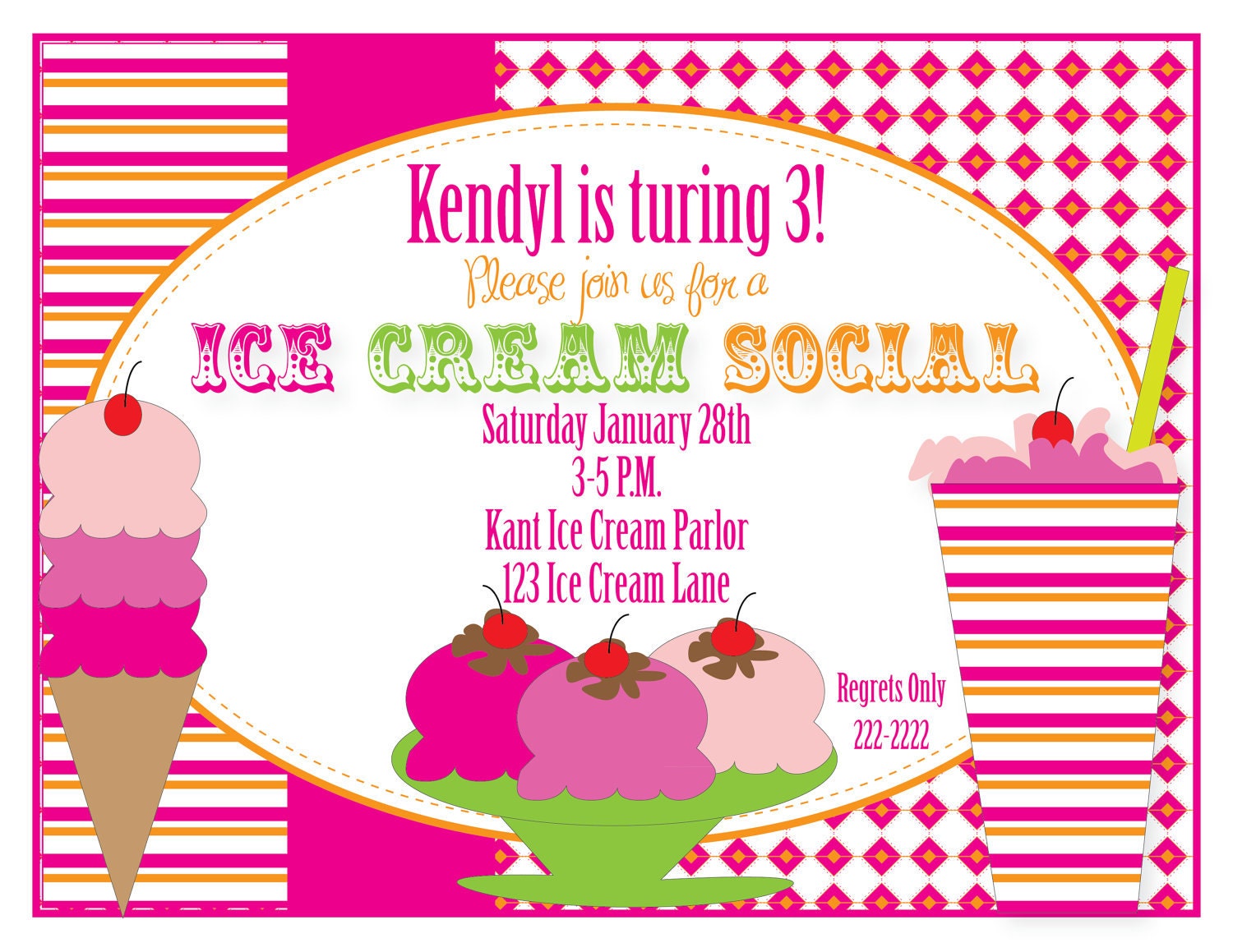 Items similar to Printable 5X7 Ice Cream Social Invitation...by Party
