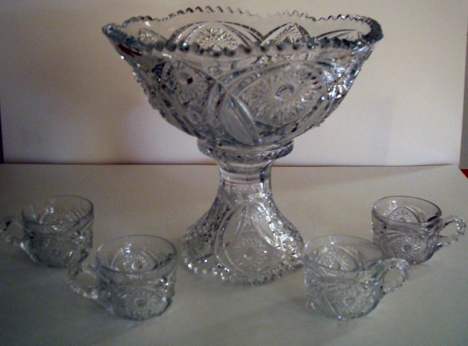 Vintage Hobstar by Cambridge Pattern 2351 Punch Bowl Set