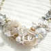 Pearl Bib Necklace with Champagne Flower Rosettes- Vintage Inspired Floral Statement Necklace- Ivory Collage Bridal Jewelry