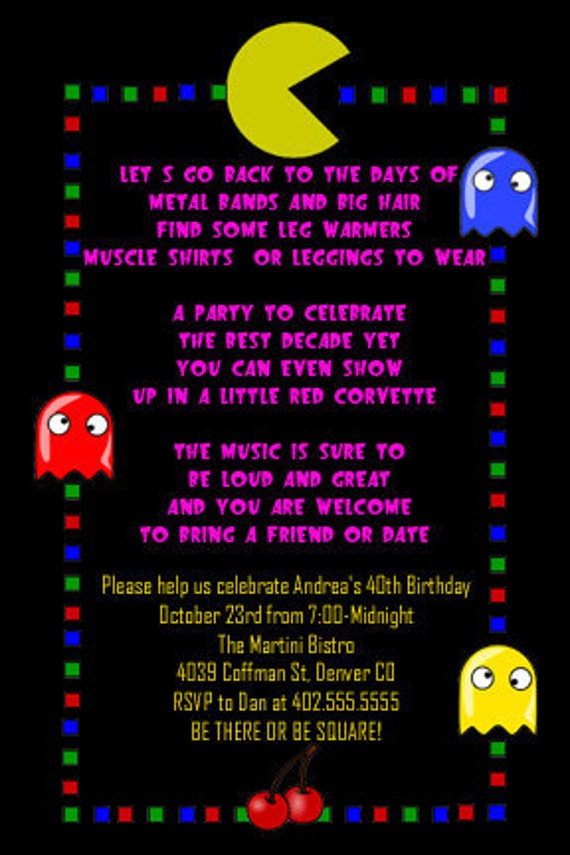 80S Themed 40Th Birthday Party Invitations 5