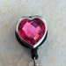 Badge REEL retractable ID Key Card Glasses Holder Teacher Nurse Big Crystal Pink Heart
