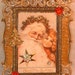 Vintage Jewelry Embellished Framed Christmas Postcard Santa & Little Girl