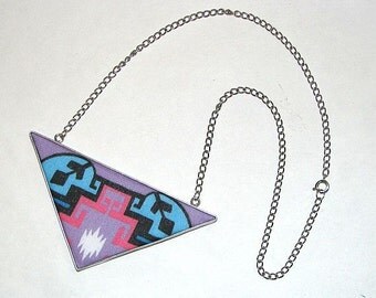 Geometric Arrow Purple & Blue Tribal Upcycled Vintage Fabric Necklace