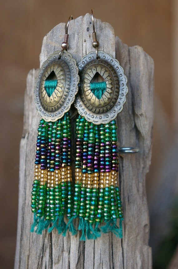 Items similar to Beaded Fringe Concho Earrings on Etsy