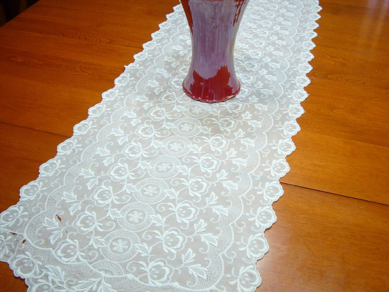 Vintage white lace table runner dresser scarf for housewares