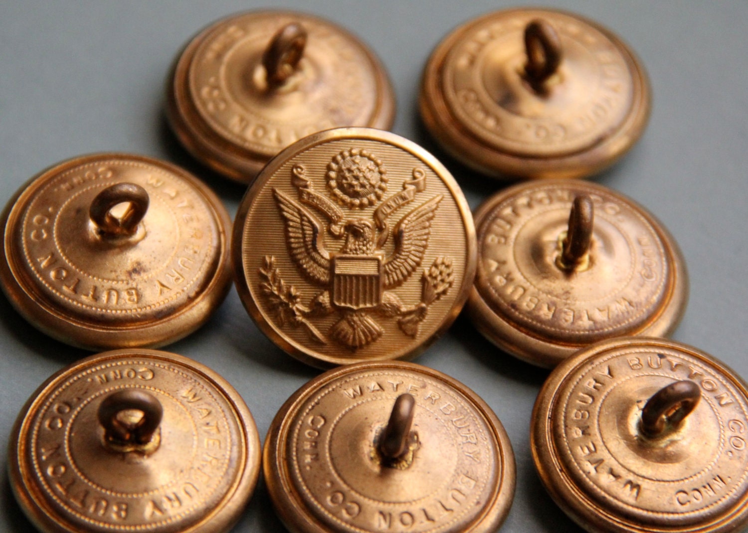 Brass Army Buttons Waterbury Button Co WWII COMPLETE Set of