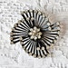 Vintage Coro Black Enamel and Rhinestone Fan Brooch