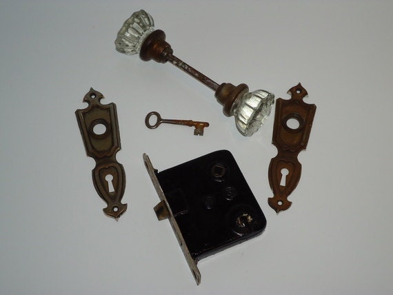 Vintage Door Lock and Knobs Set Complete-With by thesummerplace