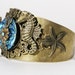 Gorgeous Antique Brass and Teal Cuff Bracelet with Sea Theme
