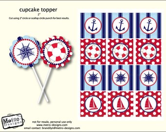 Items similar to DIY Nautical Cupcake Toppers : Printable PDF on Etsy