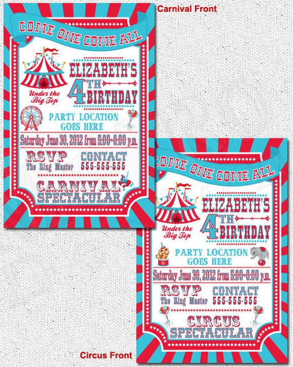 Carnival Party Invitations Printable File by MetroEvents on Etsy