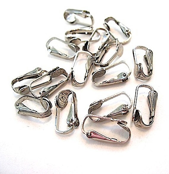 Silver Tone Clip On Earring Backs 14mm w 6mm Flat Pads 16