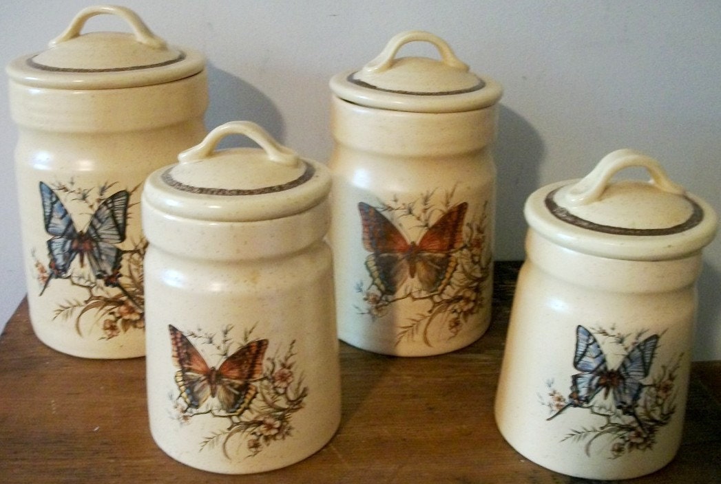 4 Stoneware Butterfly Canisters By Treasure Craft   Il Fullxfull.350966918 