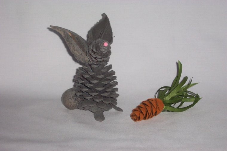 Pine Cone Easter Bunny Gray Large Flocked