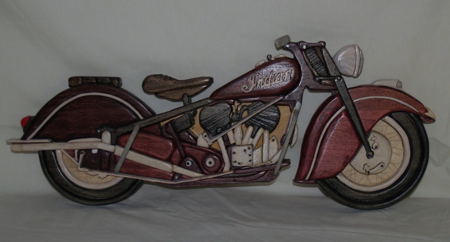 Sale Pending Indian Motorcycle In Cherry Wood Intarsia Wall