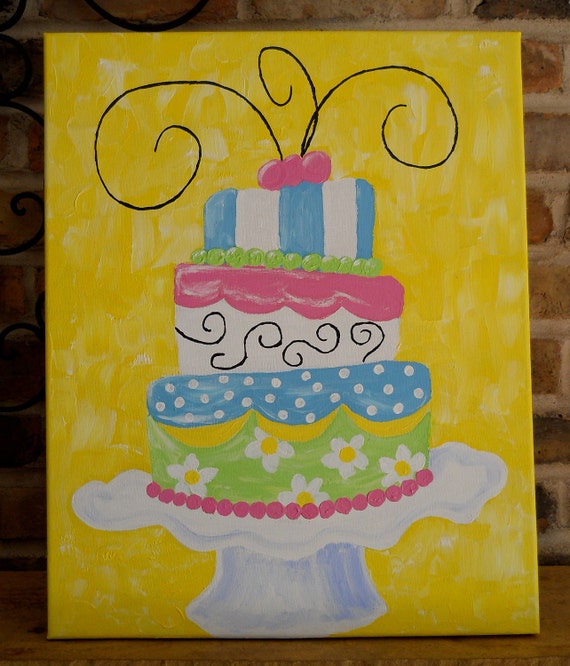 Items similar to Original Birthday Cake Painting, Acrylic paint on