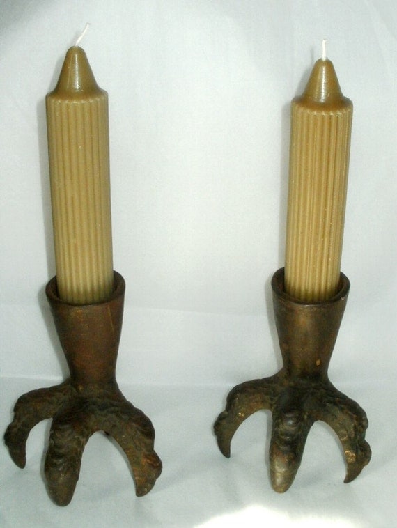 Wonderful Antique Recycled Claw Foot Candle Holders Eagle Lion