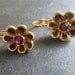 SALE ~Vintage Flower Earrings - Retro Joan Rivers Pierced Earrings - Rhinestone Jewelry - Crimson Enamel On Gold Tone -