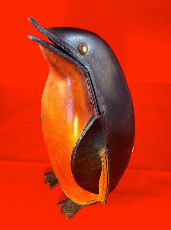 Vintage Kounoike Leather Penguin Bank from Japan