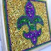Framed Mardi Gras bead mosaic Fleur De Lis purple, green, gold, shabby chic frame