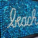 Original collage Beach art framed Mardi Gras bead mosaic, turquoise, aqua, white, fun, whimsical