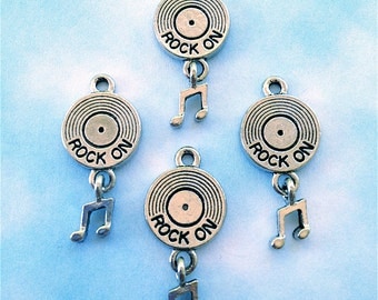 Rock On CD Charms --4 pieces-(Antique Pewter Silver Finish)--style 862-